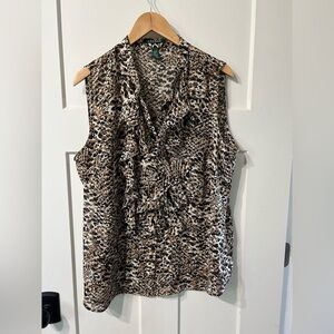 Lauren Ralph Lauren Button Sleeveless blouse Ruffle front Brown & Black